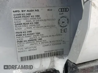 2022 Audi Q5 S line Premium Plus with VIN WA1EAAFY1N2117789, listed as a Copart auction lot 43724325 with 0 mi miles and Salvage Title. Bid and sale history available at carsss.com. Image 14.