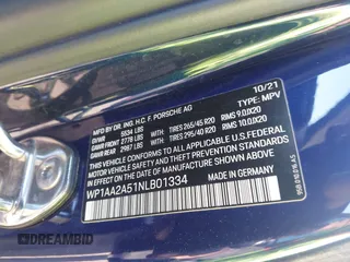 2022 Porsche Macan с VIN WP1AA2A51NLB01334, выставлен на аукционе IAAI как лот 41970211 с пробегом Не указан миль и . История ставок и продаж доступна на DreamBid. Изображение 9.