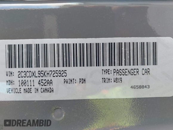 2019 Dodge Charger SRT Hellcat with VIN 2C3CDXL95KH725925, listed as a IAAI auction lot 39012995 with Not Provided miles and . Bid and sale history available at DreamBid. Image 9.