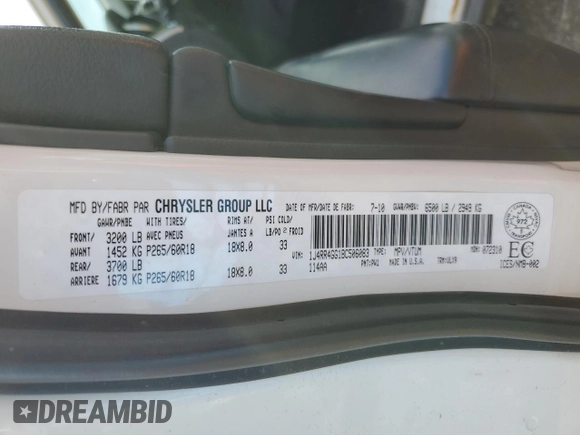 2011 Jeep Grand Cherokee Laredo z VIN 1J4RR4GG1BC506083, wystawiony jako Copart lot #58498295 z przebiegiem 122 847 mil mil oraz Czysty tytuł • Clean title. Historia ofert i sprzedaży dostępna na DreamBid. Obrazek 13.