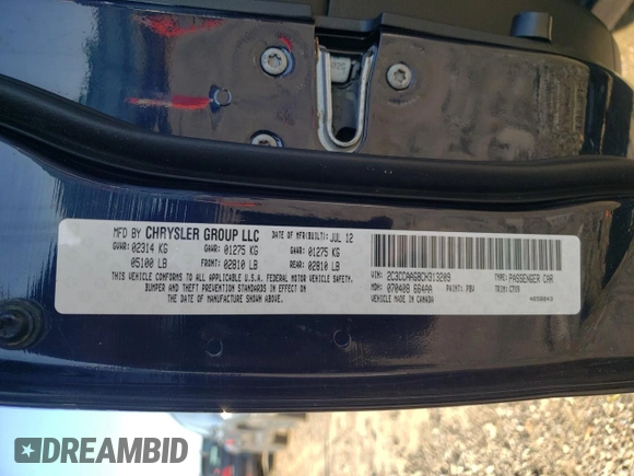 2012 Chrysler 300 with VIN 2C3CCAAG8CH313209, listed as a Copart auction lot 55686365 with 207,950 mi miles and Clean Title. Bid and sale history available at DreamBid. Image 13.