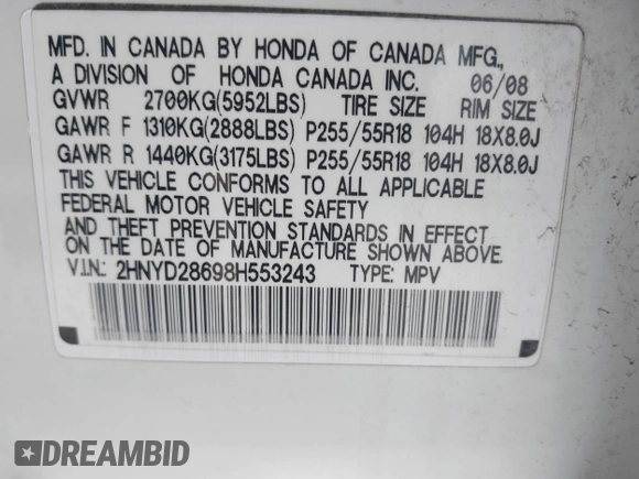 2008 Acura MDX Tech/Pwr Tail Gate with VIN 2HNYD28698H553243, listed as a IAAI auction lot 41523836 with 1 mi miles. Bid and sale history available at carsss.com. Image 9.