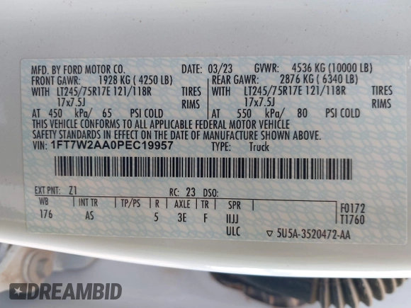 2023 Ford F-250 XL with VIN 1FT7W2AA0PEC19957, listed as a IAAI auction lot 42608828 with 32,684 mi miles and . Bid and sale history available at DreamBid. Image 9.