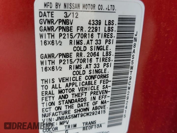 2012 Nissan Rogue S with VIN JN8AS5MT9CW292415, listed as a Copart auction lot 54551615 with 153,679 mi miles and Salvage Title. Bid and sale history available at carsss.com. Image 13.