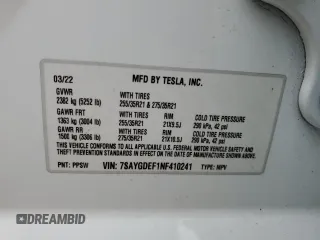 2022 Tesla Model Y Performance with VIN 7SAYGDEF1NF410241, listed as a Copart auction lot 55359505 with 42,652 mi miles and Salvage Title. Bid and sale history available at DreamBid. Image 13.