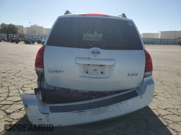 2006 Nissan Quest S Special Edition z VIN 5N1BV28U86N103414, wystawiony jako Copart lot #56344695 z przebiegiem 3 318 mil mil oraz Szkoda całkowita • Salvage title. Historia ofert i sprzedaży dostępna na DreamBid. Obrazek 6.