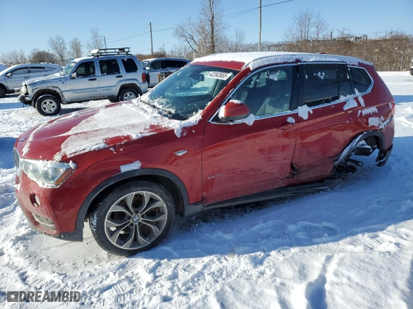 2015 BMW X3 xDrive28i with VIN 5UXWX9C58F0D50620, listed as a Copart auction lot 42392665 with 54,948 mi miles and Salvage Title. Bid and sale history available at carsss.com. Image 1.