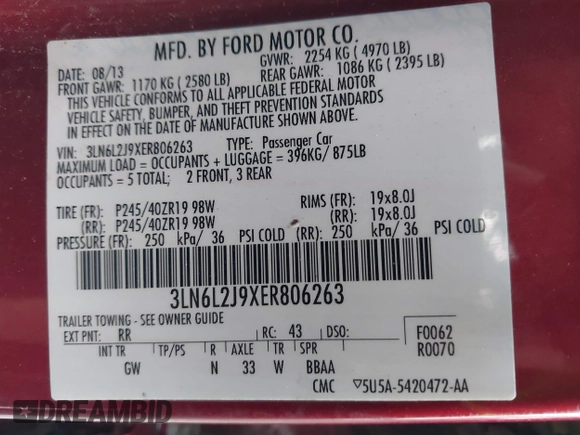 2014 Lincoln MKZ z VIN 3LN6L2J9XER806263, wystawiony jako IAAI lot #41794501 z przebiegiem 96 845 mil mil oraz . Historia ofert i sprzedaży dostępna na DreamBid. Obrazek 9.