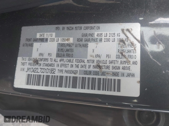 2012 Mazda 5 Touring с VIN JM1CW2CL7C0101862, выставлен на аукционе IAAI как лот 41883483 с пробегом 176 966 миль миль и . История ставок и продаж доступна на DreamBid. Изображение 9.