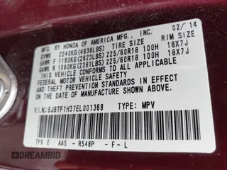 2014 Honda Crosstour EX with VIN 5J6TF1H37EL001369, listed as a IAAI auction lot 41997734 with 85,014 mi miles and . Bid and sale history available at DreamBid. Image 9.