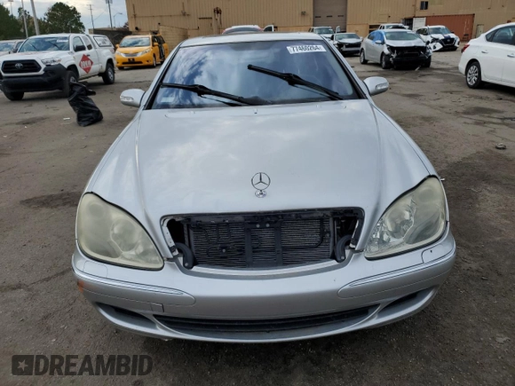 2003 Mercedes-Benz S-Class 4.3L with VIN WDBNG70JX3A334410, listed as a Copart auction lot 77460264 with 0 mi miles and Salvage Title. Bid and sale history available at carsss.com. Image 5.