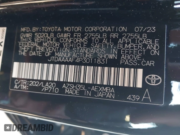 2023 Toyota Crown XLE with VIN JTDAAAAF4P3011831, listed as a IAAI auction lot 41878075 with 80,830 mi miles. Bid and sale history available at carsss.com. Image 9.