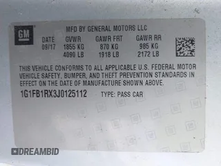 2018 Chevrolet Camaro 1LT z VIN 1G1FB1RX3J0125112, wystawiony jako IAAI lot #42034286 z przebiegiem 179 149 mil mil oraz . Historia ofert i sprzedaży dostępna na DreamBid. Obrazek 9.