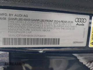 2009 Audi A4 2.0T with VIN WAUDF48H89K005849, listed as a IAAI auction lot 42000247 with 113,561 mi miles. Bid and sale history available at carsss.com. Image 9.