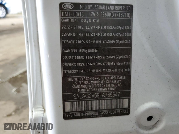 2015 Land Rover LR4 HSE with VIN SALAG2V69FA765647, listed as a Copart auction lot 62235365 with 145,443 mi miles and Clean title. Bid and sale history available at DreamBid. Image 13.