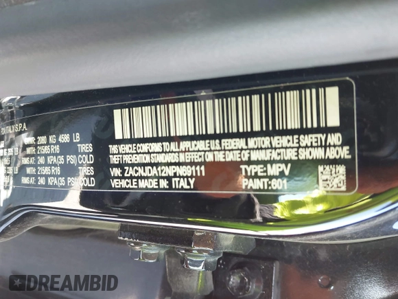 2022 Jeep Renegade Sport with VIN ZACNJDA12NPN69111, listed as a IAAI auction lot 42032566 with 21,828 mi miles and . Bid and sale history available at DreamBid. Image 9.