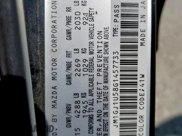 2016 Mazda 6 i Sport with VIN JM1GJ1U58G1457733, listed as a Copart auction lot 50963315 with 101,516 mi miles and Salvage Title. Bid and sale history available at DreamBid. Image 12.