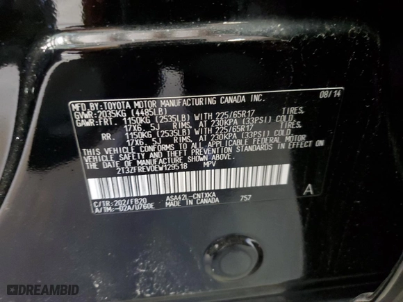 2014 Toyota RAV4 LE with VIN 2T3ZFREV0EW129518, listed as a Copart auction lot 45598865 with 126,200 mi miles and Salvage Title. Bid and sale history available at carsss.com. Image 15.