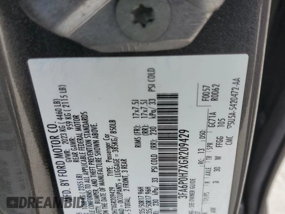 2016 Ford Fusion SE with VIN 3FA6P0H7XGR209429, listed as a Copart auction lot 55720145 with 127,477 mi miles and Salvage Title. Bid and sale history available at DreamBid. Image 13.