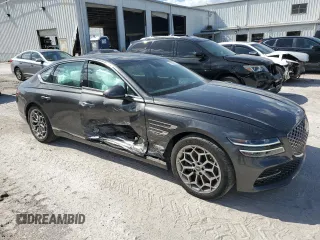 2023 Genesis G80 2.5T with VIN KMTGB4SC4PU152729, listed as a Copart auction lot 77028424 with 7,558 mi miles and Salvage Title. Bid and sale history available at carsss.com. Image 4.