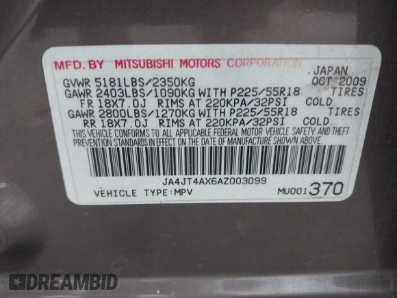 2010 Mitsubishi Outlander XLS z VIN JA4JT4AX6AZ003099, wystawiony jako IAAI lot #42458993 z przebiegiem 218 614 mil mil oraz . Historia ofert i sprzedaży dostępna na DreamBid. Obrazek 9.
