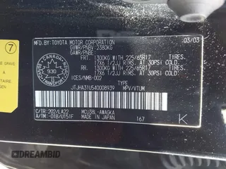 2004 Lexus RX 330 with VIN JTJHA31U540008939, listed as a IAAI auction lot 42280520 with 399,738 mi miles and . Bid and sale history available at DreamBid. Image 9.