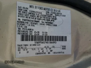 2004 Ford Taurus SEL with VIN 1FAFP56S74G186893, listed as a Copart auction lot 75484514 with 74,229 mi miles and Salvage Title. Bid and sale history available at DreamBid. Image 12.