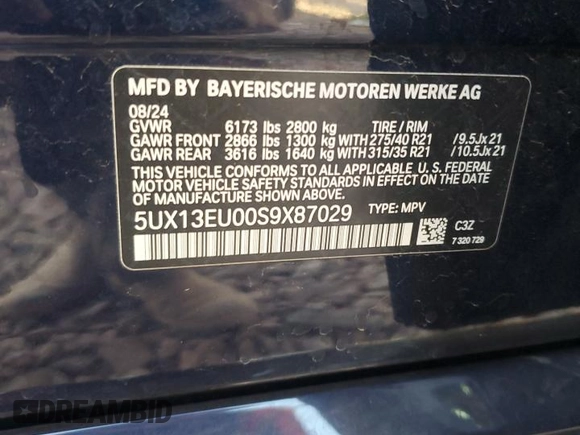 2025 BMW X5 sDrive40i with VIN 5UX13EU00S9X87029, listed as a Copart auction lot 47133705 with 8,616 mi miles and Salvage Title. Bid and sale history available at carsss.com. Image 13.