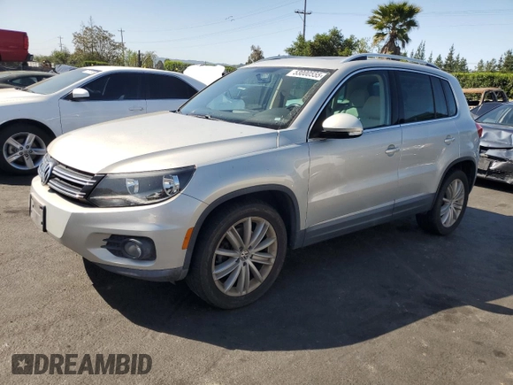 2012 Volkswagen Tiguan SEL with VIN WVGAV7AXXCW521394, listed as a Copart auction lot 53000555 with 126,017 mi miles and Salvage Title. Bid and sale history available at DreamBid. Image 1.