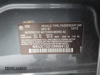 2013 BMW 3 Series 328i with VIN WBA3C1G51DNN94132, listed as a IAAI auction lot 42259019 with 96,875 mi miles and . Bid and sale history available at DreamBid. Image 9.