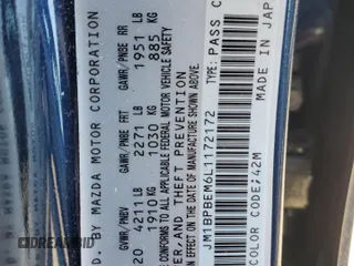 2020 Mazda 3 Premium with VIN JM1BPBEM6L1172172, listed as a Copart auction lot 42111255 with Not Provided miles and Salvage Title. Bid and sale history available at DreamBid. Image 12.