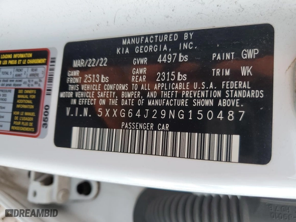 2022 Kia K5 GT-Line with VIN 5XXG64J29NG150487, listed as a Copart auction lot 51146405 with 32,027 mi miles and Salvage Title. Bid and sale history available at carsss.com. Image 15.