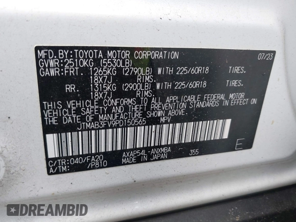 2023 Toyota RAV4 SE with VIN JTMAB3FV9PD150565, listed as a IAAI auction lot 41661415 with 13,996 mi miles and . Bid and sale history available at DreamBid. Image 9.
