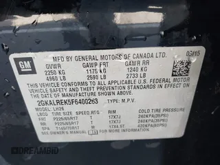 2015 GMC Terrain SLE z VIN 2GKALREK5F6400263, wystawiony jako IAAI lot #42110515 z przebiegiem 174 064 mil mil oraz . Historia ofert i sprzedaży dostępna na DreamBid. Obrazek 9.