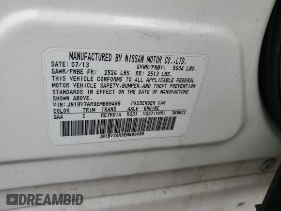 2014 Infiniti Q50 Premium with VIN JN1BV7AR9EM689488, listed as a Copart auction lot 51466605 with Not Provided miles and Salvage Title. Bid and sale history available at DreamBid. Image 15.