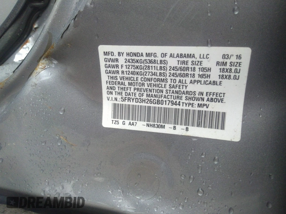 2016 Acura MDX с VIN 5FRYD3H26GB017944, выставлен на аукционе IAAI как лот 41051098 с пробегом 149 776 миль миль и . История ставок и продаж доступна на DreamBid. Изображение 9.