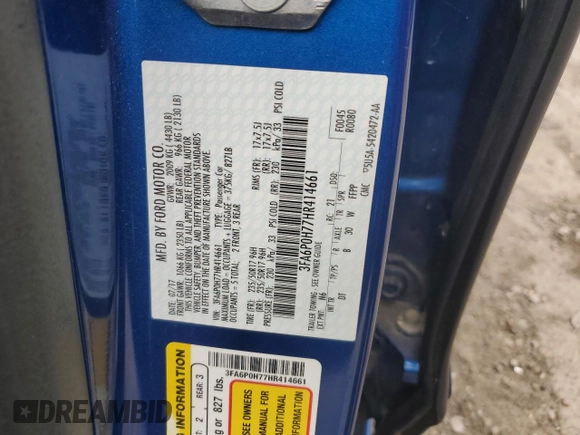 2017 Ford Fusion SE with VIN 3FA6P0H77HR414661, listed as a Copart auction lot 53119445 with 106,153 mi miles and Salvage Title. Bid and sale history available at carsss.com. Image 13.