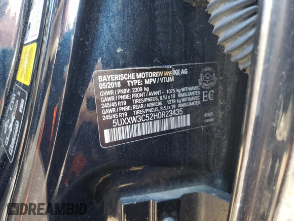 2017 BMW X4 xDrive28i with VIN 5UXXW3C52H0R23435, listed as a Copart auction lot 78183964 with Not provided miles and Clean title. Bid and sale history available at DreamBid. Image 14.