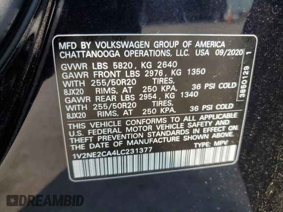 2020 Volkswagen Atlas SEL Premium z VIN 1V2NE2CA4LC231377, wystawiony jako Copart lot #57997943 z przebiegiem 29 236 mil mil oraz . Historia ofert i sprzedaży dostępna na DreamBid. Obrazek 12.