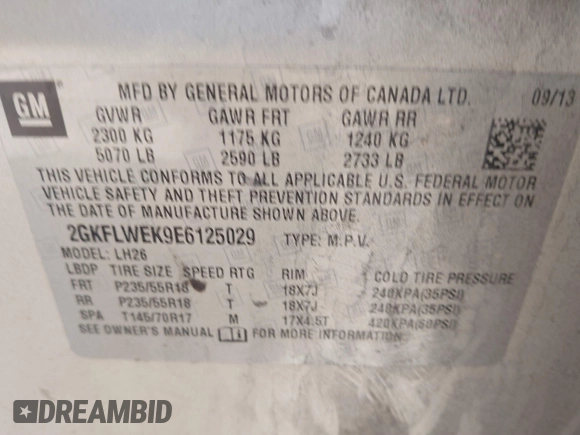 2014 GMC Terrain SLE with VIN 2GKFLWEK9E6125029, listed as a IAAI auction lot 41516666 with 205,510 mi miles. Bid and sale history available at carsss.com. Image 9.
