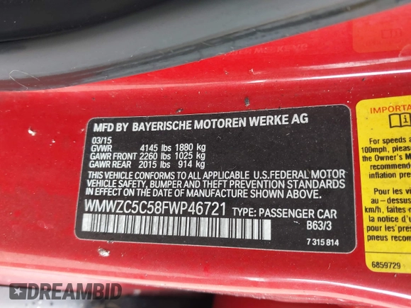 2015 MINI Cooper Countryman S with VIN WMWZC5C58FWP46721, listed as a IAAI auction lot 41889681 with 1 mi miles. Bid and sale history available at carsss.com. Image 9.