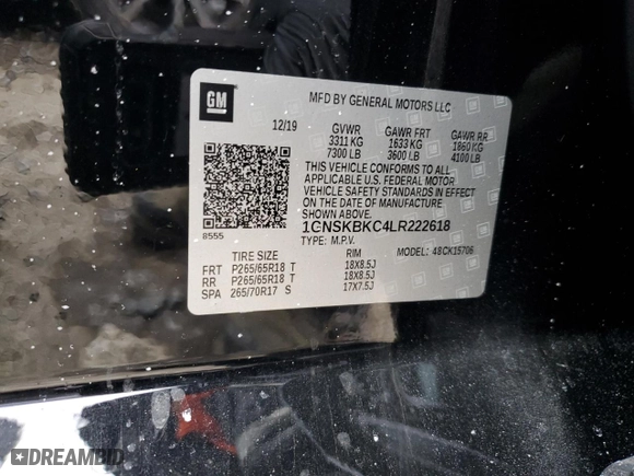 2020 Chevrolet Tahoe LT with VIN 1GNSKBKC4LR222618, listed as a Copart auction lot 42352915 with 109,657 mi miles and Salvage Title. Bid and sale history available at carsss.com. Image 13.