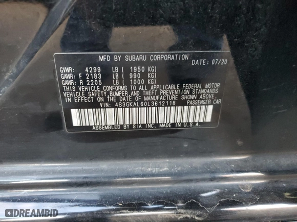 2020 Subaru Impreza Sport with VIN 4S3GKAL60L3612118, listed as a Copart auction lot 86331004 with 52,783 mi miles and Salvage Title. Bid and sale history available at carsss.com. Image 14.