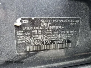 2018 BMW 3 Series 320i with VIN WBA8E1G51JNU90347, listed as a Copart auction lot 48658775 with 126,321 mi miles and Clean Title. Bid and sale history available at carsss.com. Image 12.