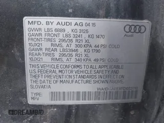 2015 Audi Q7 S line Prestige with VIN WA1DGAFEXFD023710, listed as a IAAI auction lot 41499428 with 165,787 mi miles and . Bid and sale history available at DreamBid. Image 9.