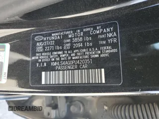 2023 Hyundai Elantra SEL with VIN KMHLS4AG0PU420351, listed as a Copart auction lot 59852415 with 31,254 mi miles and Salvage title. Bid and sale history available at DreamBid. Image 12.