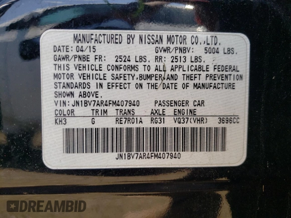 2015 Infiniti Q50 с VIN JN1BV7AR4FM407940, выставлен на аукционе Copart как лот 61205975 с пробегом 215 418 миль миль и Чистый • Clean title. История ставок и продаж доступна на DreamBid. Изображение 12.
