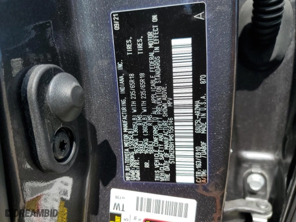 2021 Toyota Highlander XLE with VIN 5TDHZRBH1MS156146, listed as a Copart auction lot 55847724 with 0 mi miles and Salvage Title. Bid and sale history available at carsss.com. Image 12.