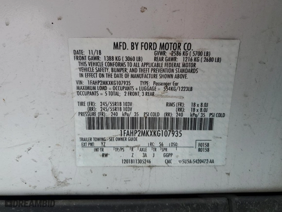 2019 Ford Police Interceptor Sedan with VIN 1FAHP2MKXKG107935, listed as a Copart auction lot 87743865 with 123,678 mi miles and Salvage Title. Bid and sale history available at carsss.com. Image 12.