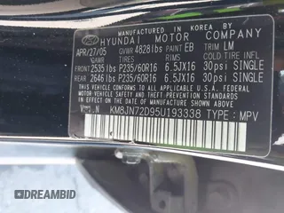 2005 Hyundai Tucson GLS with VIN KM8JN72D95U193338, listed as a IAAI auction lot 42205240 with 172,424 mi miles. Bid and sale history available at carsss.com. Image 9.